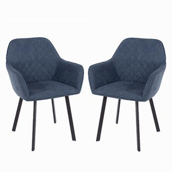 Arturo Blue Fabric Dining Armchair In Pair With Black Metal Legs