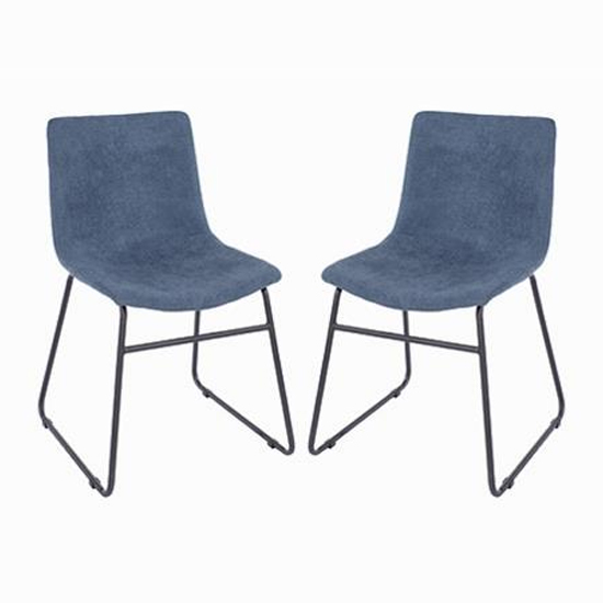 Airdrie Blue Fabric Dining Chair With Black Metal Legs In Pair
