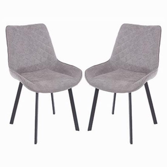 Airdrie Grey Fabric Dining Chair With Metal Black Legs In Pair