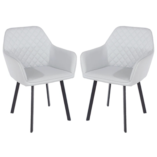 Airdrie Grey PU Dining Armchairs With Black Metal Leg In Pair