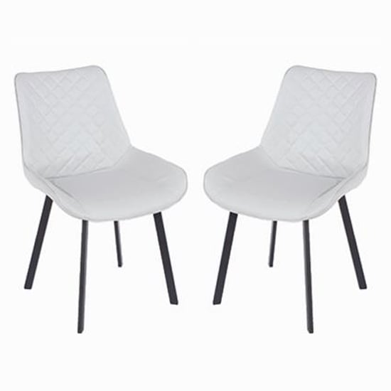 Airdrie Grey PU Dining Chair With Metal Black Legs In Pair