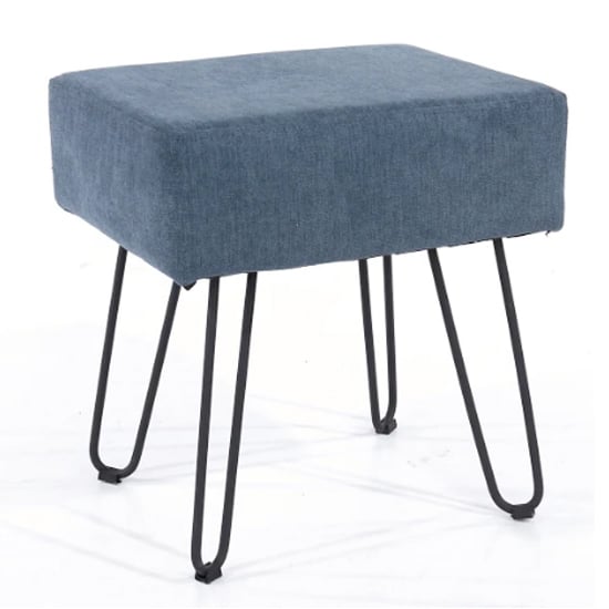Airdrie Rectangular Fabric Stool In Blue With Metal Legs