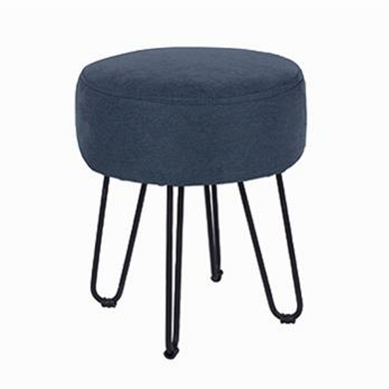 Read more about Airdrie fabric round blue stool with metal legs