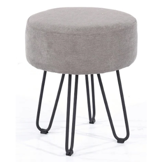 Read more about Airdrie round fabric stool in grey with metal legs