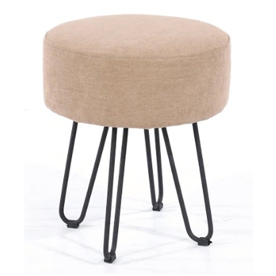 Airdrie Round Fabric Stool In Sand With Metal Legs