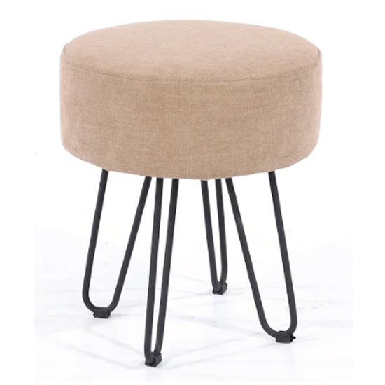 Product photograph of Airdrie Round Fabric Stool In Sand With Metal Legs from Furniture in Fashion