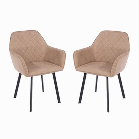 Airdrie Sand Fabric Dining Chair With Metal Black Legs In Pair