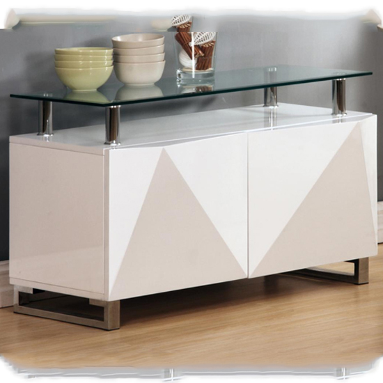Rasida Glass Top Sideboard With 2 Doors In White High Gloss Furniture