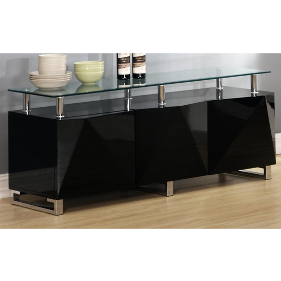 Read more about Rasida glass top sideboard in black high gloss with 3 doors