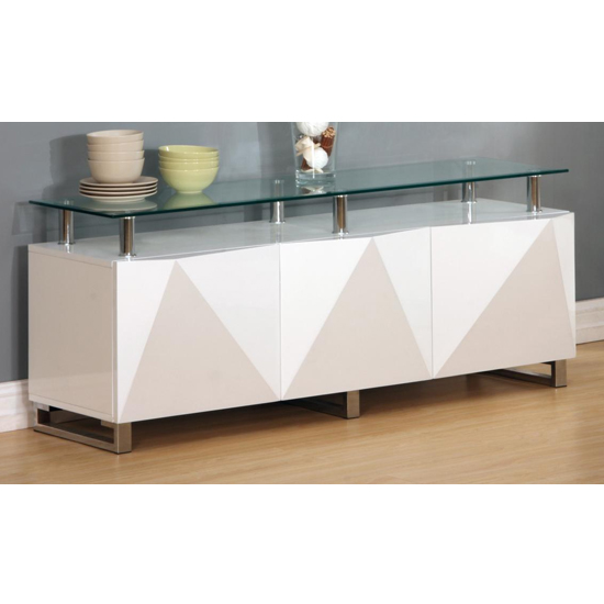 Aruba Glass Top Sideboard In White High Gloss With 3 Doors