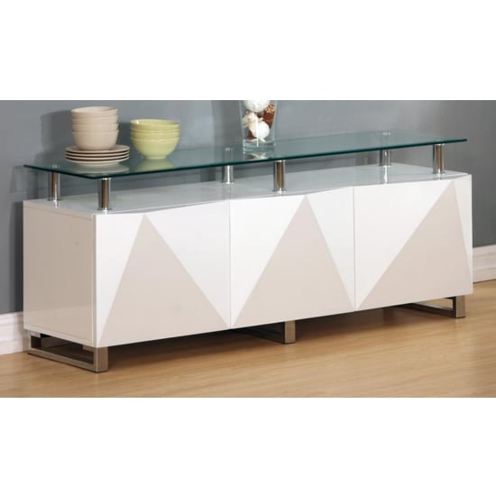 Aruba Glass Top Sideboard In White High Gloss With 3 Doors FiF
