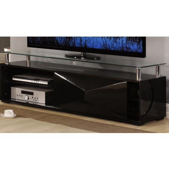 Aruba Glass Top TV Stand In Black High Gloss Furniture in Fashion