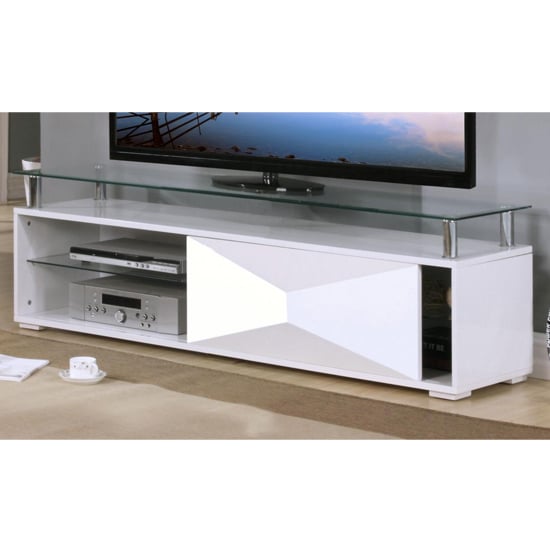 Read more about Rasida glass top tv stand in white high gloss