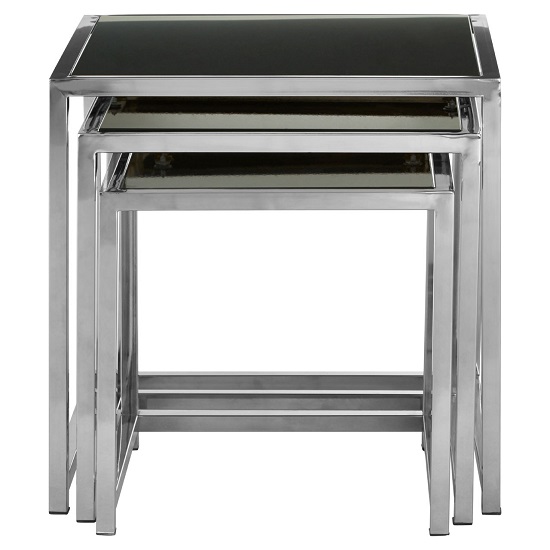 Aruna Black Glass Nest Of Tables With Stainless Steel Frame Furniture in Fashion