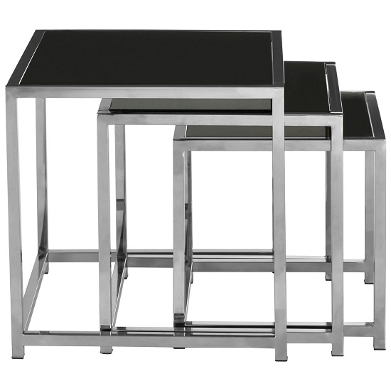 Aruna Black Glass Nest Of Tables With Stainless Steel Frame Furniture in Fashion