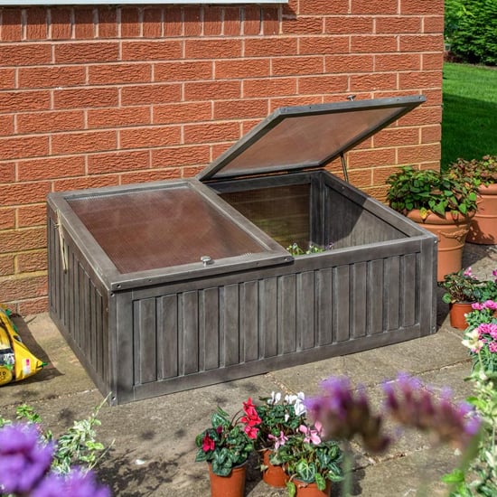 Photo of Arundel wooden cold frame planter with 2 doors in grey wash