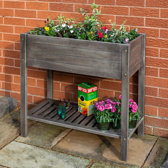 Photo of Arundel wooden raised planter in grey wash