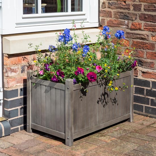 Arundel Rectangular Wooden Planter In Grey Wash