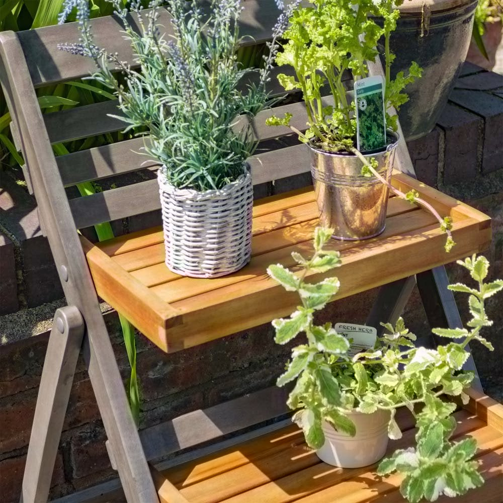 Arundel Small Wooden Garden Ladder Planter In Grey And Natural