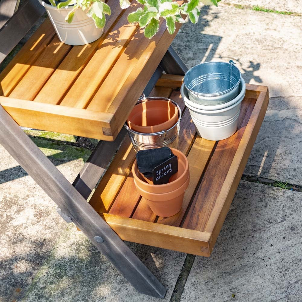 Arundel Small Wooden Garden Ladder Planter In Grey And Natural