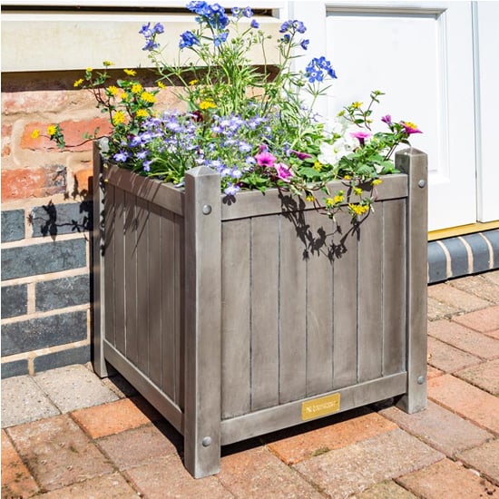 Read more about Arundel square wooden planter in grey wash