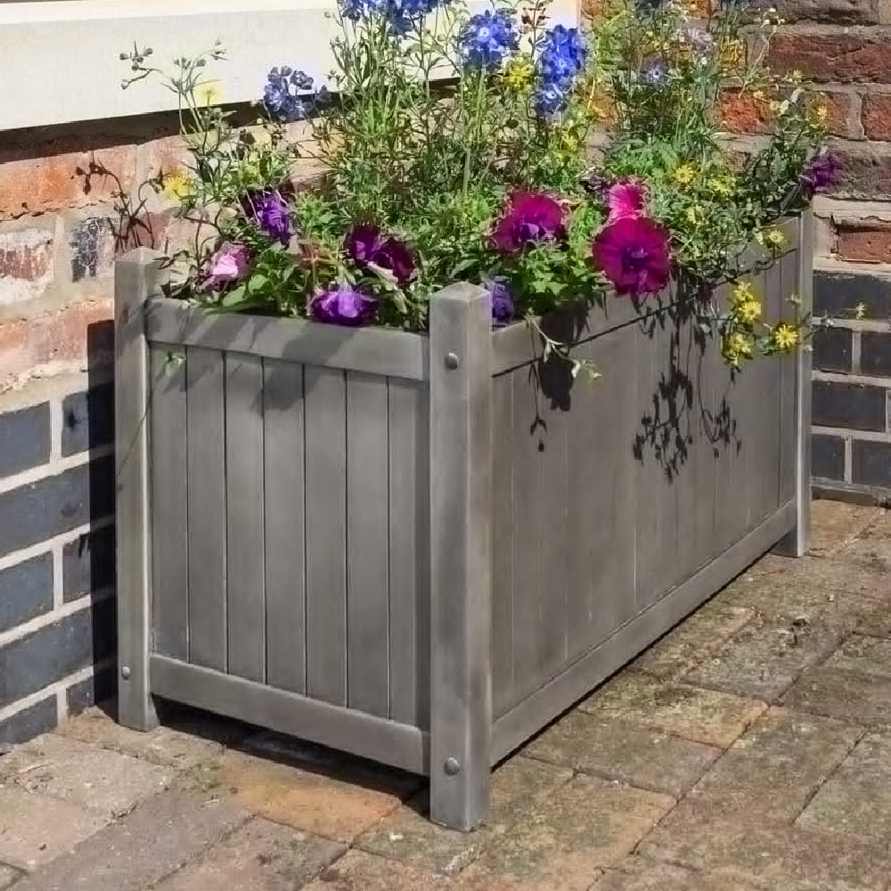Arundel Wooden Rectangular Garden Planter In Grey