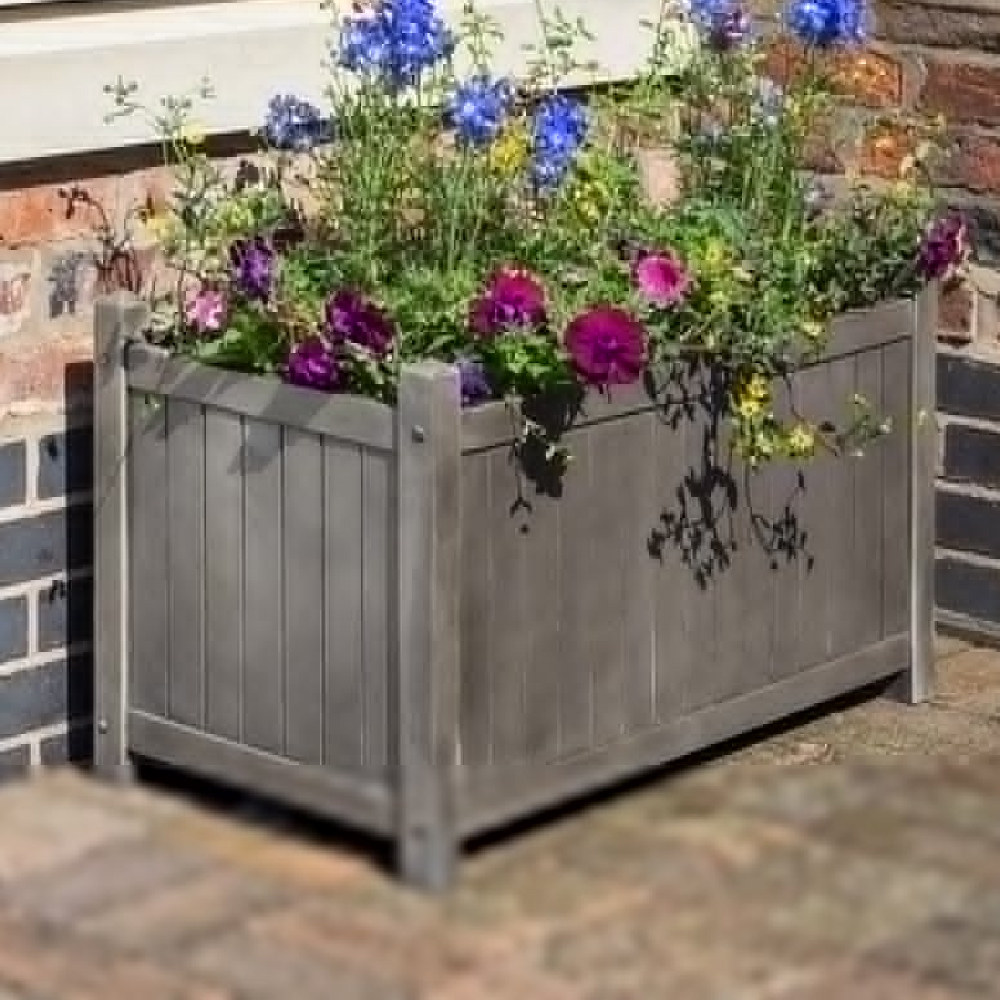 Arundel Wooden Rectangular Garden Planter In Grey