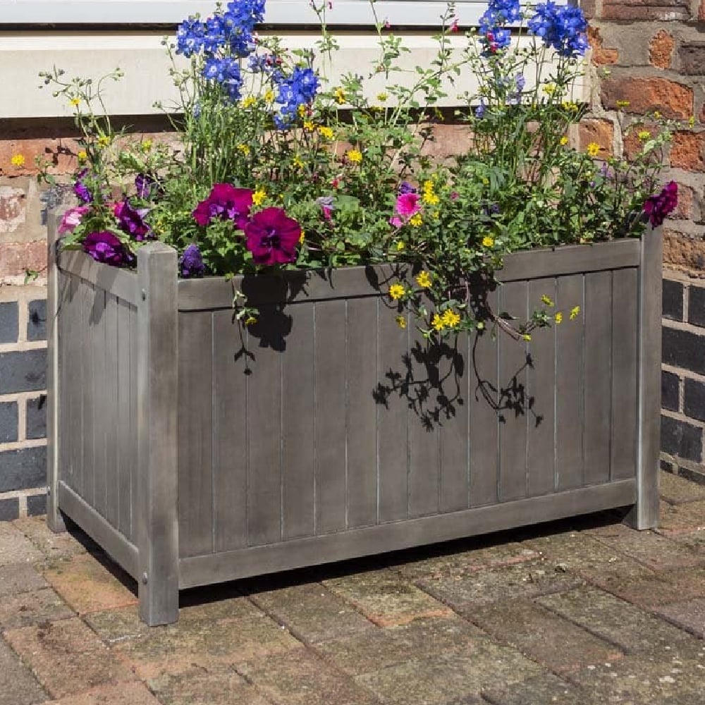 Arundel Wooden Rectangular Garden Planter In Grey