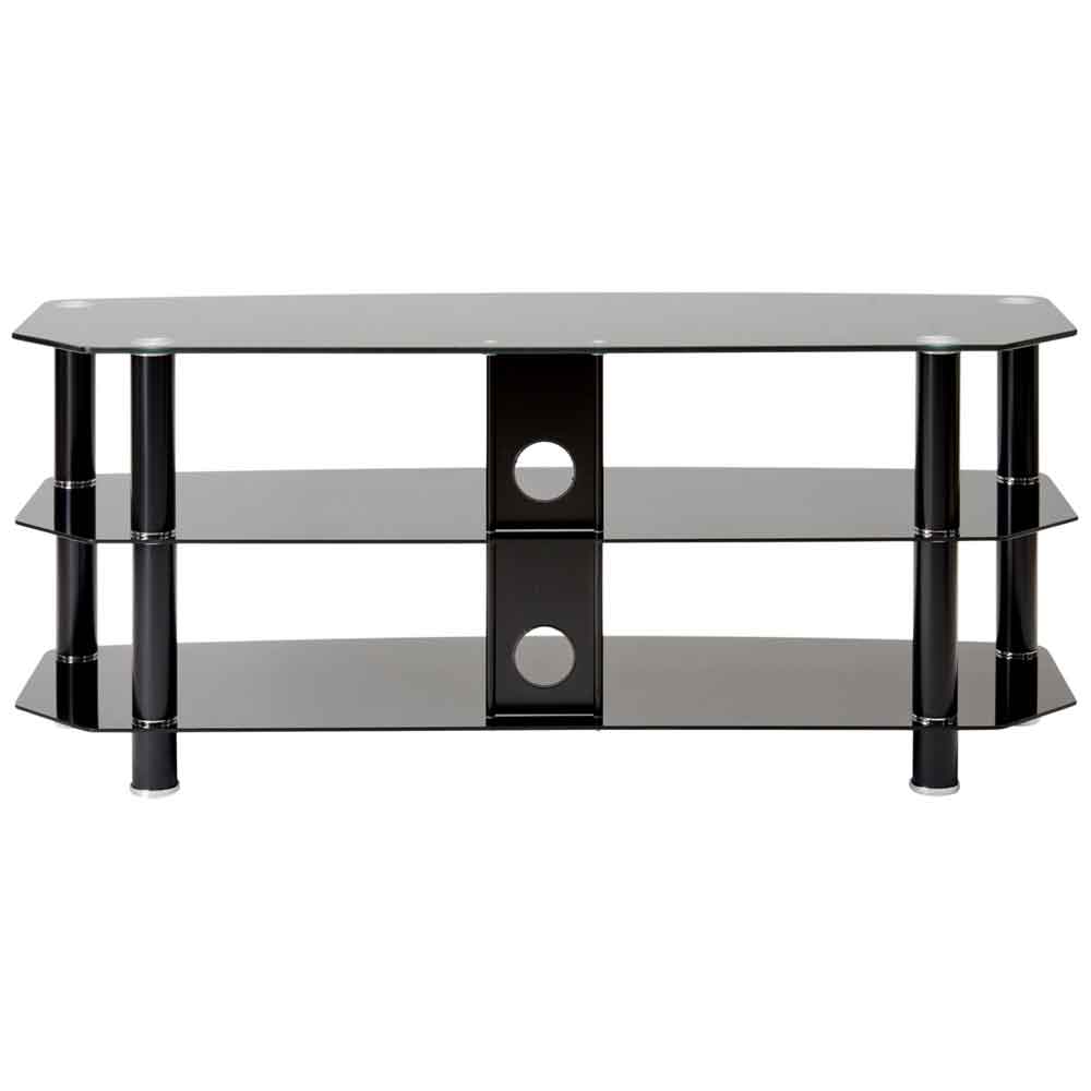 Arvada 120cm Glass Top TV Stand With 2 Shelves - Black
