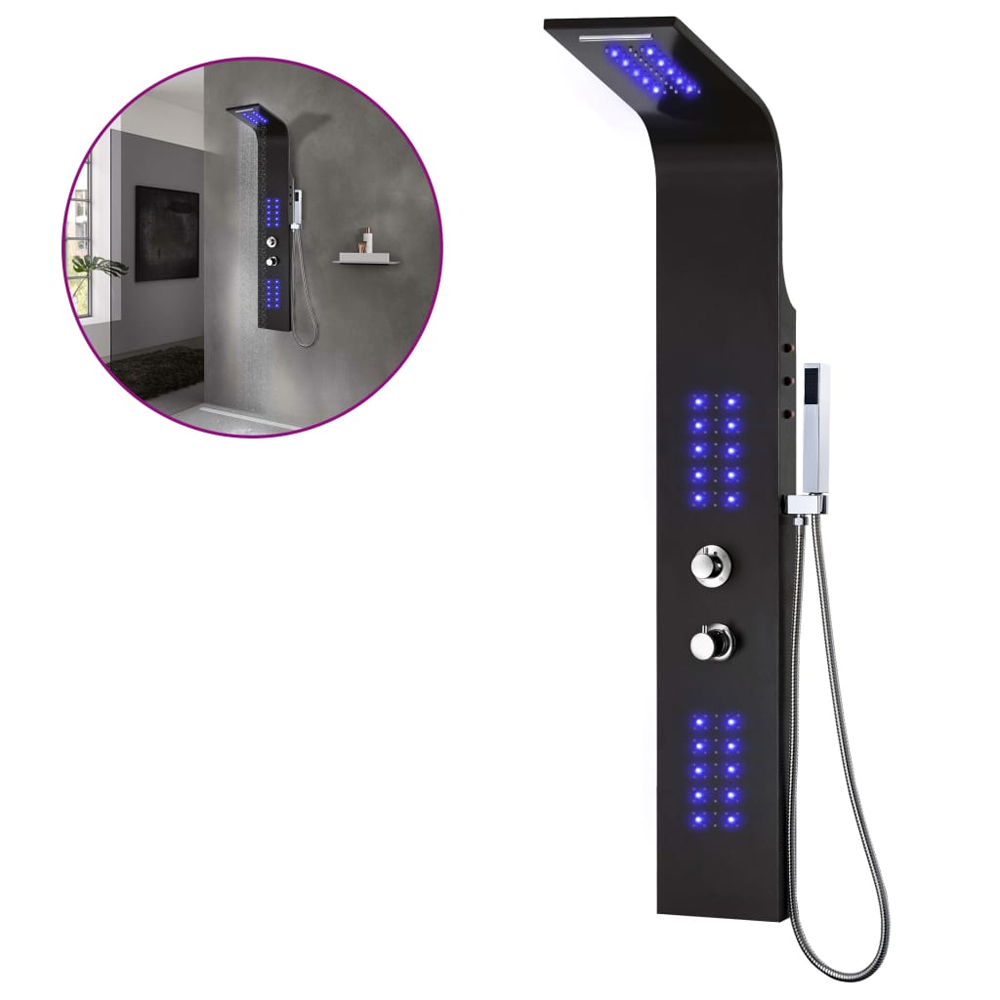 Arvada 4 Modes Shower Panel System With Shower Kit And LED 1300mm Height - Black
