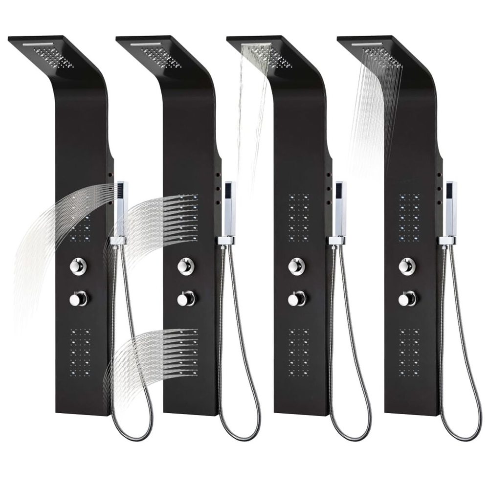 Arvada 4 Modes Shower Panel System With Shower Kit And LED 1300mm Height - Black