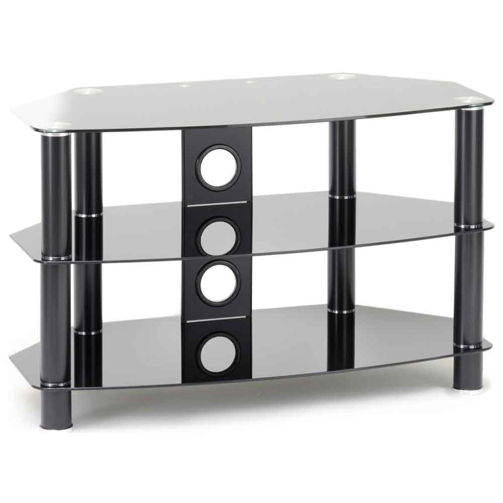 Arvada 80cm Glass Top TV Stand With 2 Shelves - Black