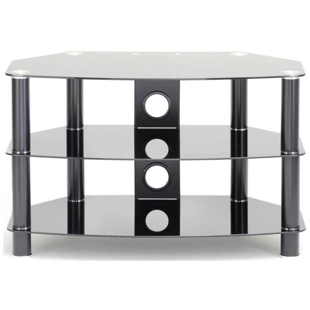 Arvada 80cm Glass Top TV Stand With 2 Shelves - Black