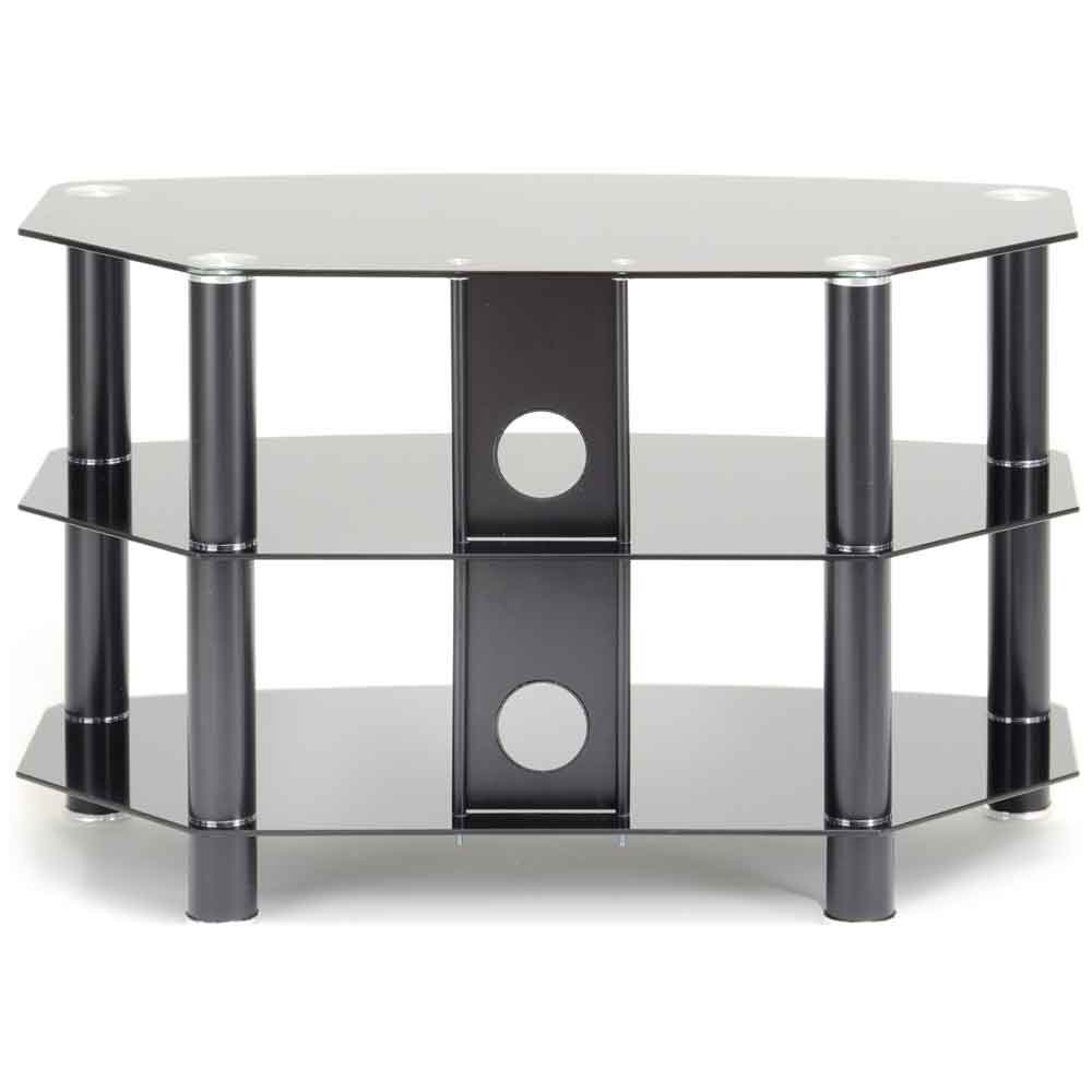Arvada 80cm Glass Top TV Stand With 2 Shelves - Black