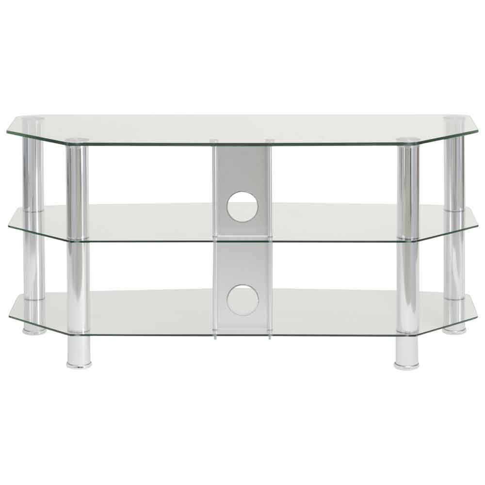 Arvada 80cm Glass Top TV Stand With 2 Shelves - Chrome