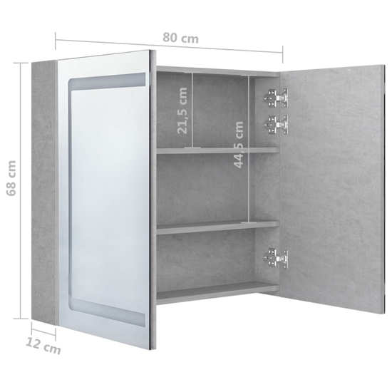 Arvada Bathroom Mirrored Cabinet In Concrete Effect With LED