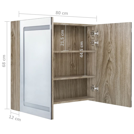 Arvada Bathroom Mirrored Cabinet In Oak With LED