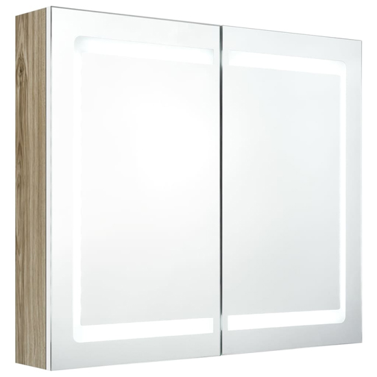 Arvada Bathroom Mirrored Cabinet In White And Oak With LED