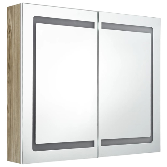 Arvada Bathroom Mirrored Cabinet In White And Oak With LED