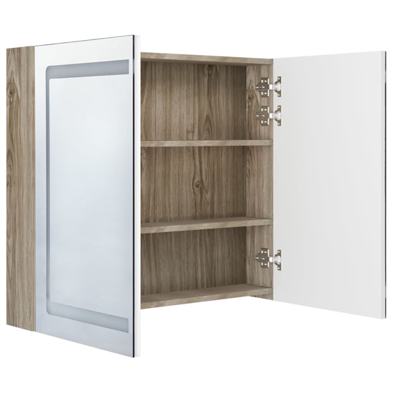 Arvada Bathroom Mirrored Cabinet In White And Oak With LED