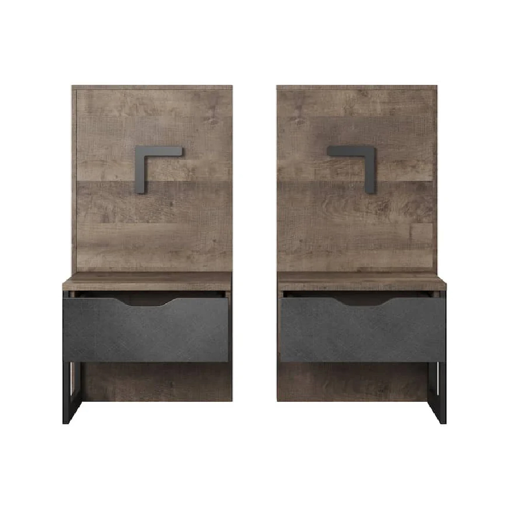 Arvada Grande Matera Oak Wooden Bedside Cabinets In Pair With LED
