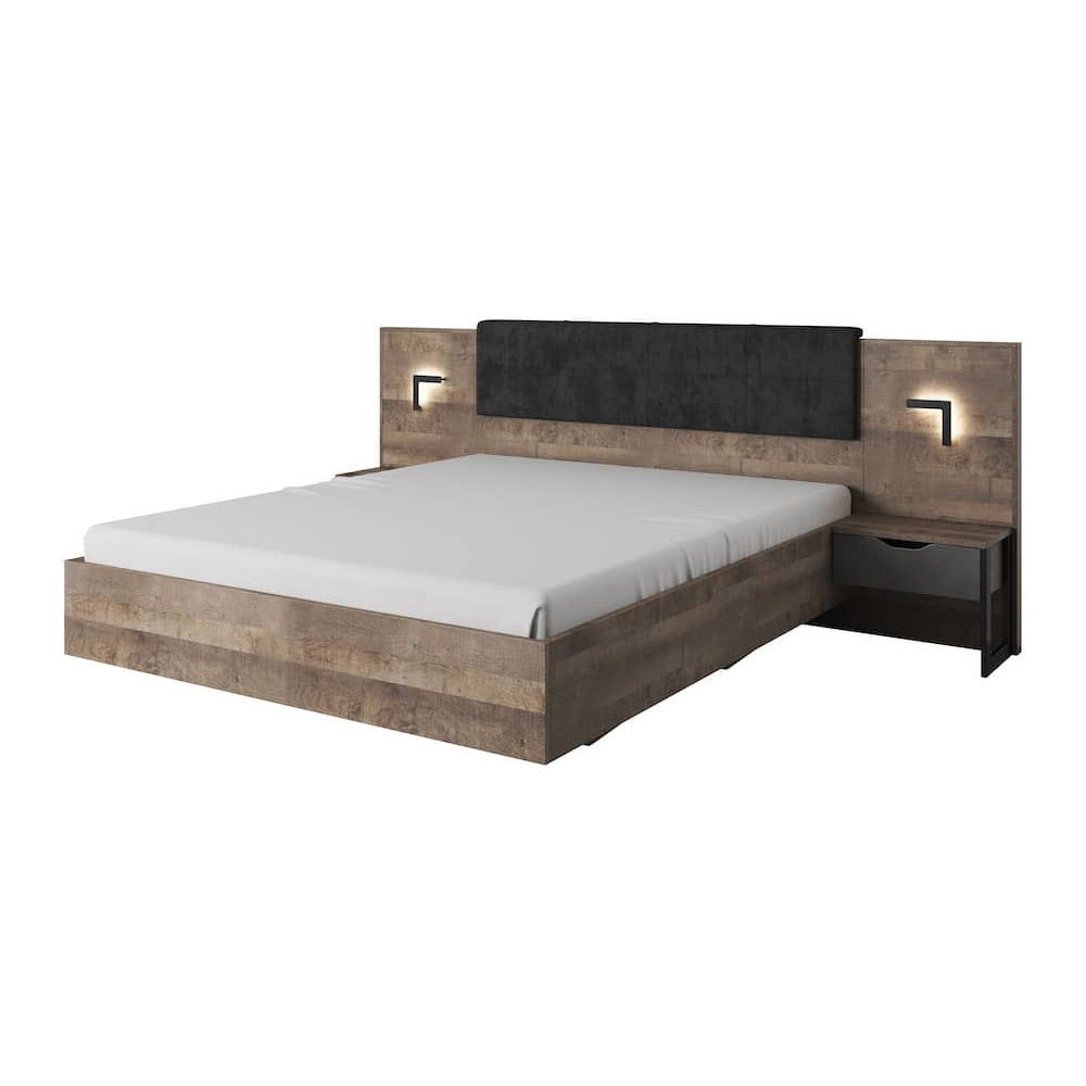 Arvada Grande Matera Oak Wooden Bedside Cabinets In Pair With LED