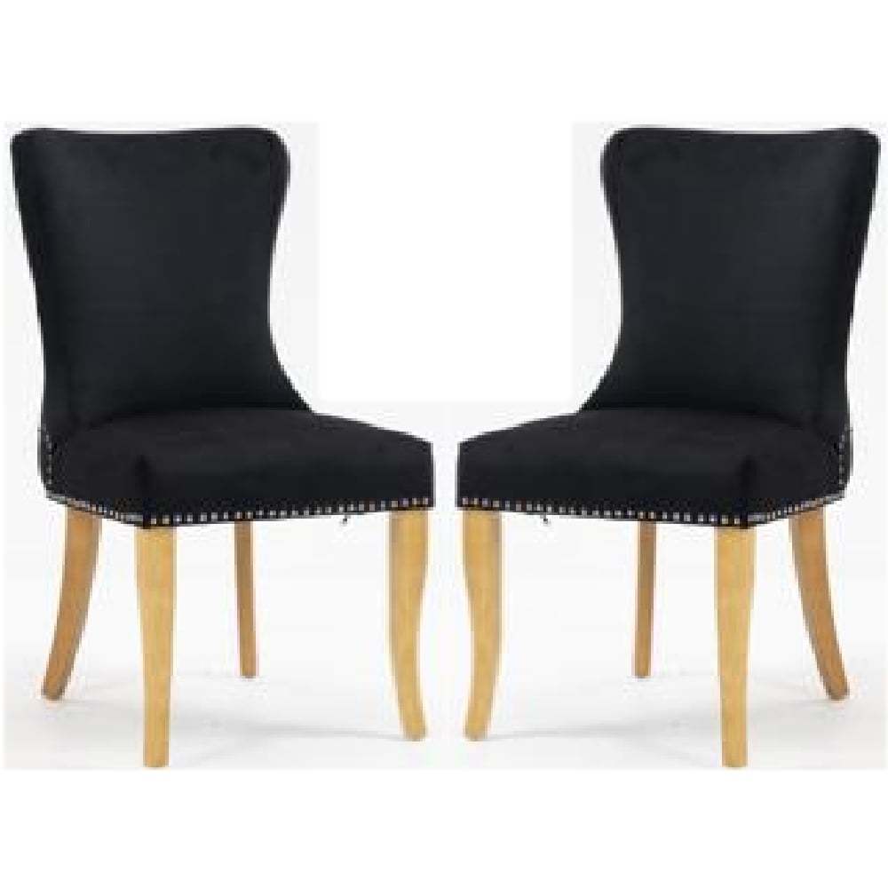 Arvada Jet Black Velvet Dining Chairs With Oak Legs In Pair