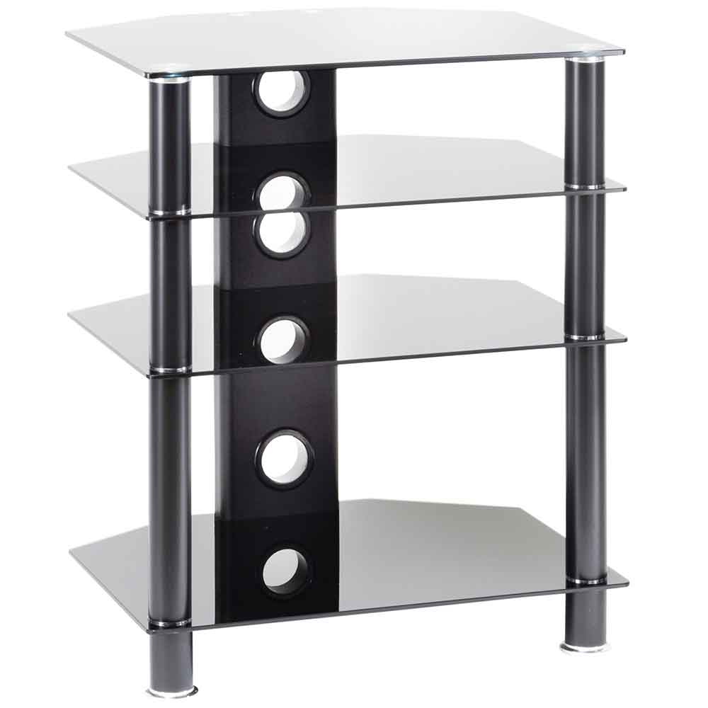 Arvada Metal Hifi TV Stand With 3 Glass Shelves - Black
