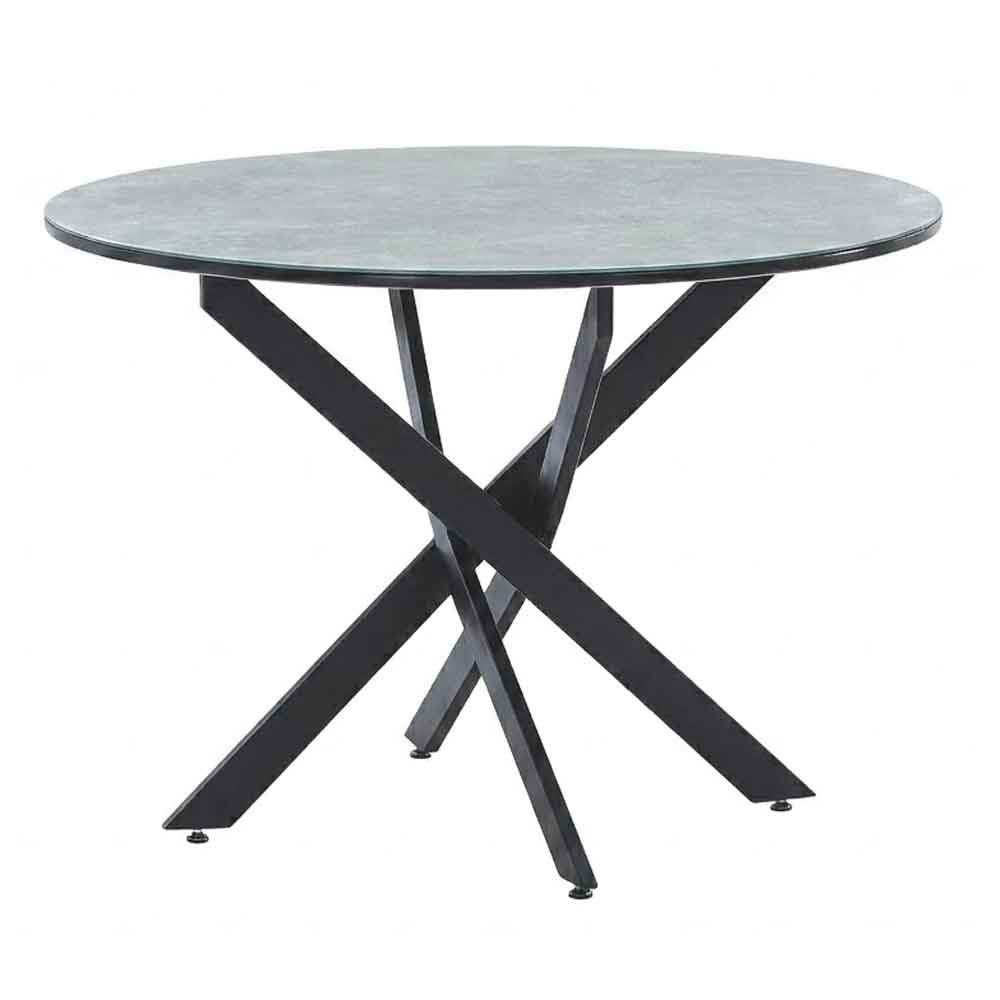 Arvello Round Marble Effect Glass Dining Table with Black Legs
