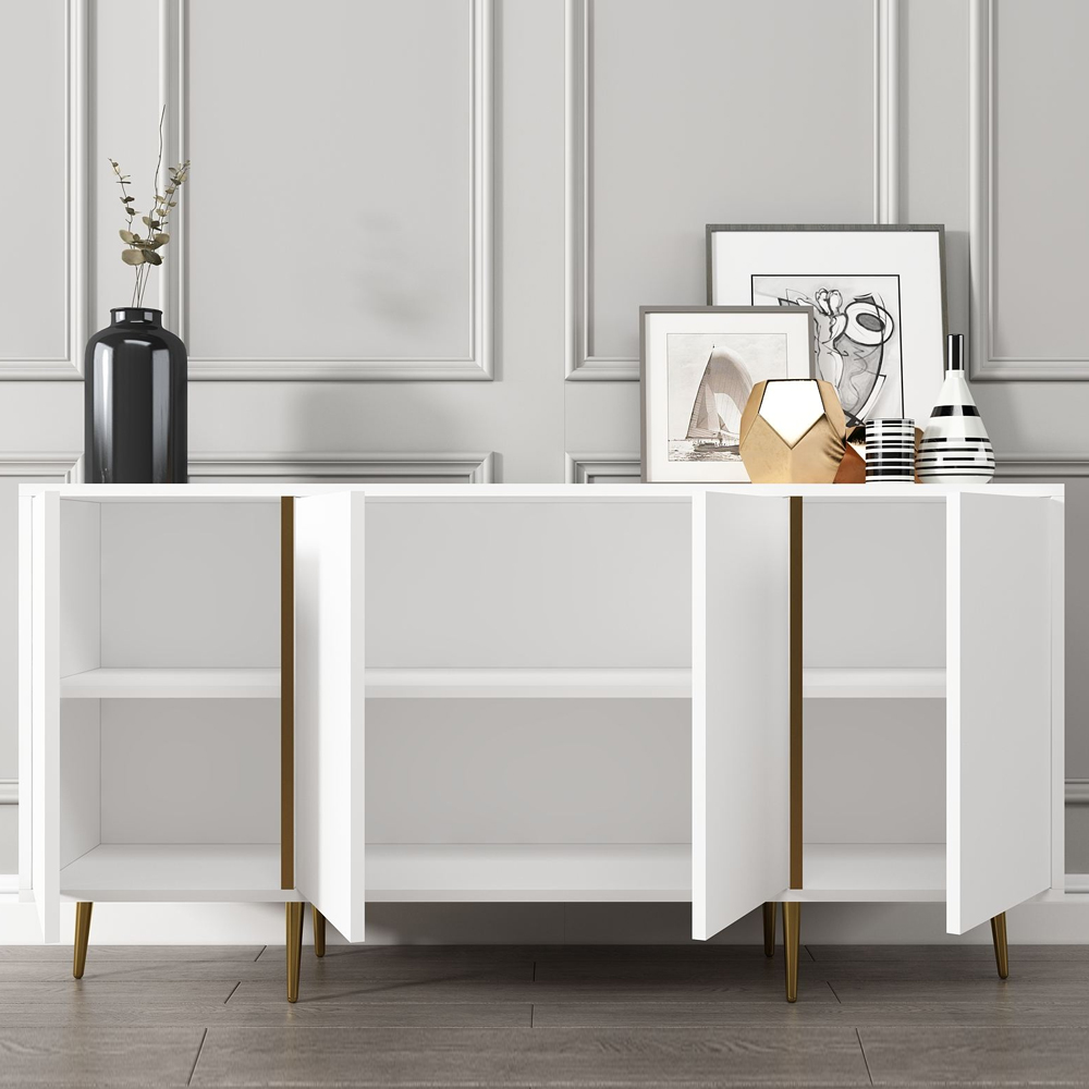 Arven Wooden Console Table with 4 Doors in White