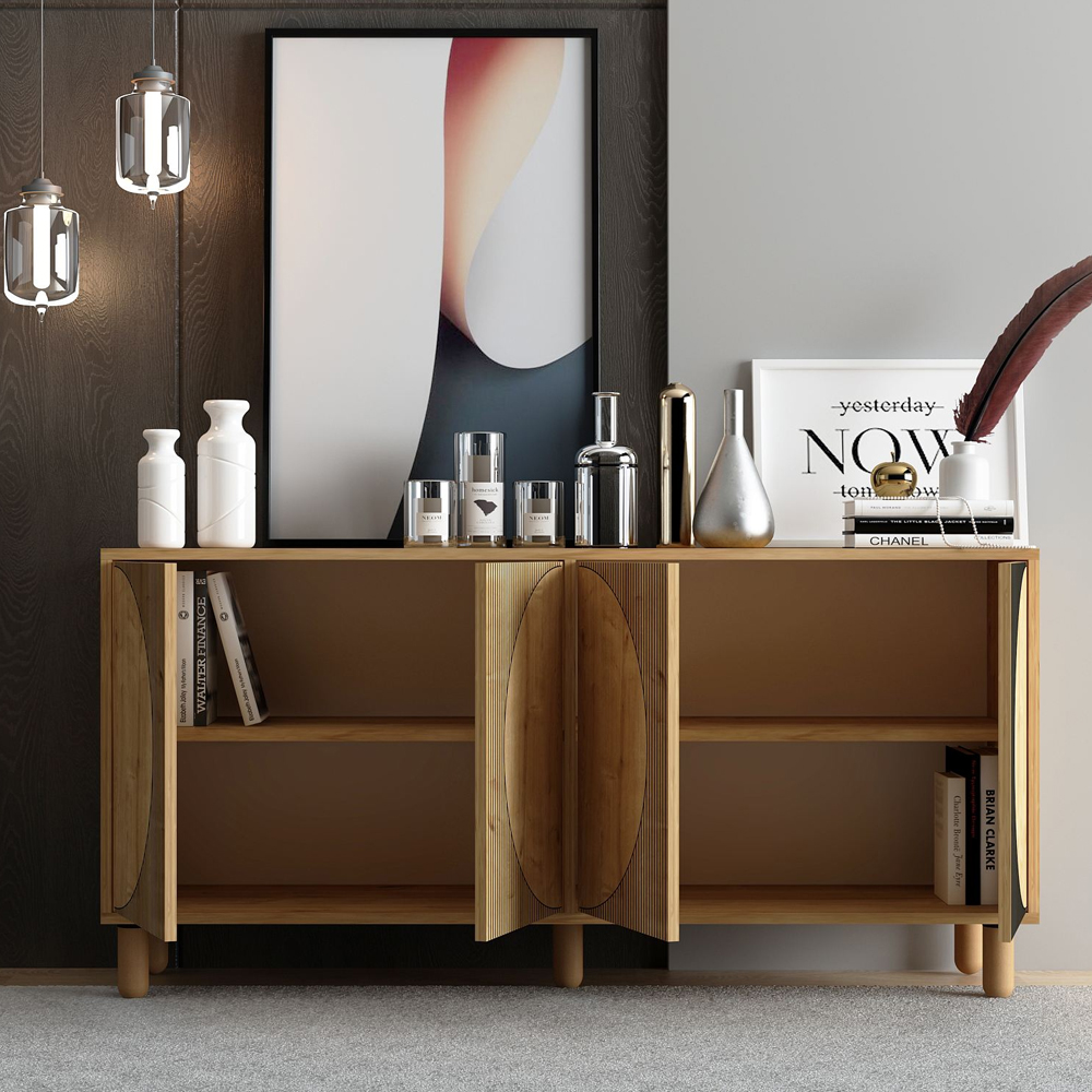 Arventa Wooden Sideboard with 4 Doors in Sapphire Oak