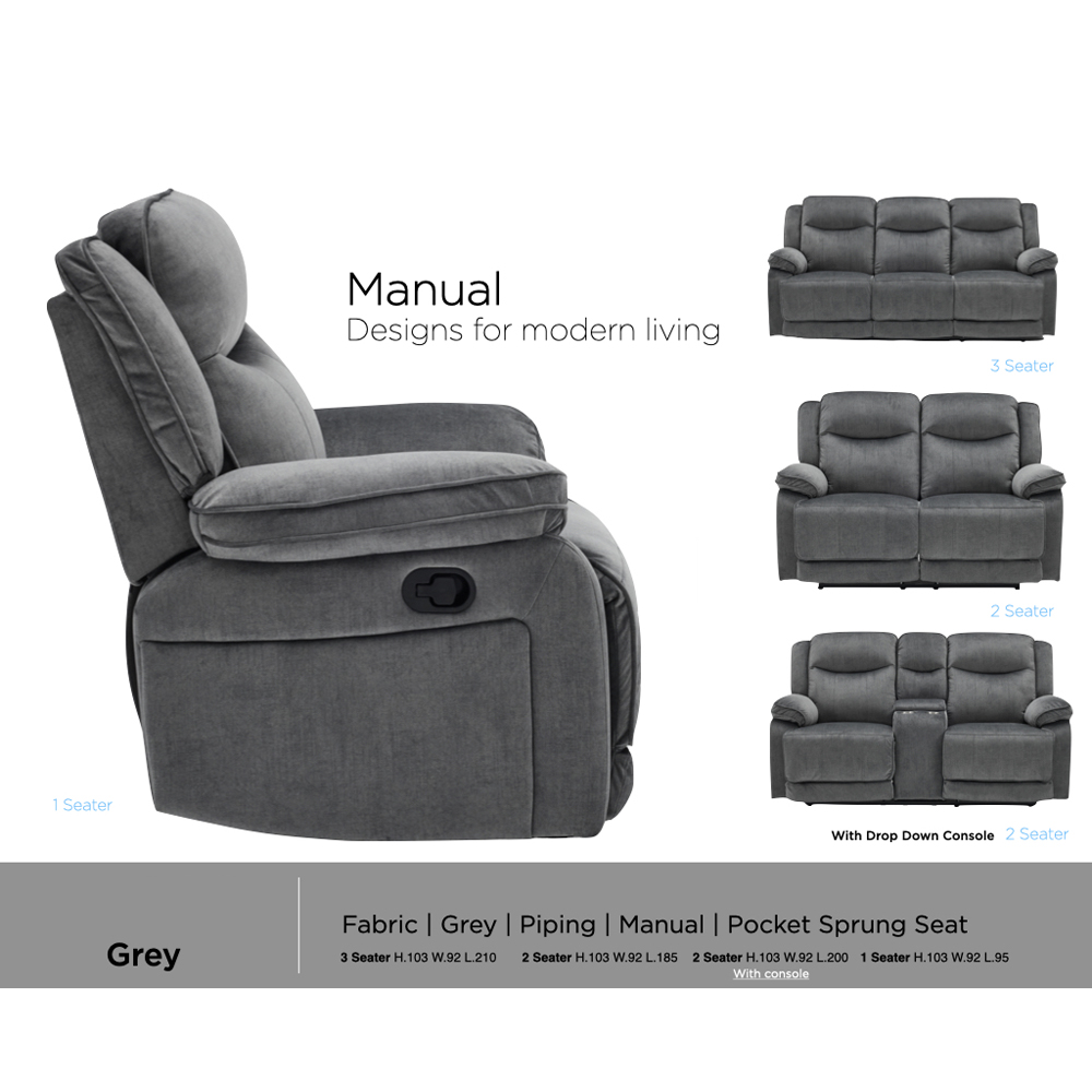 Arvexo Fabric Manual Recliner 2 Seater Sofa in Grey