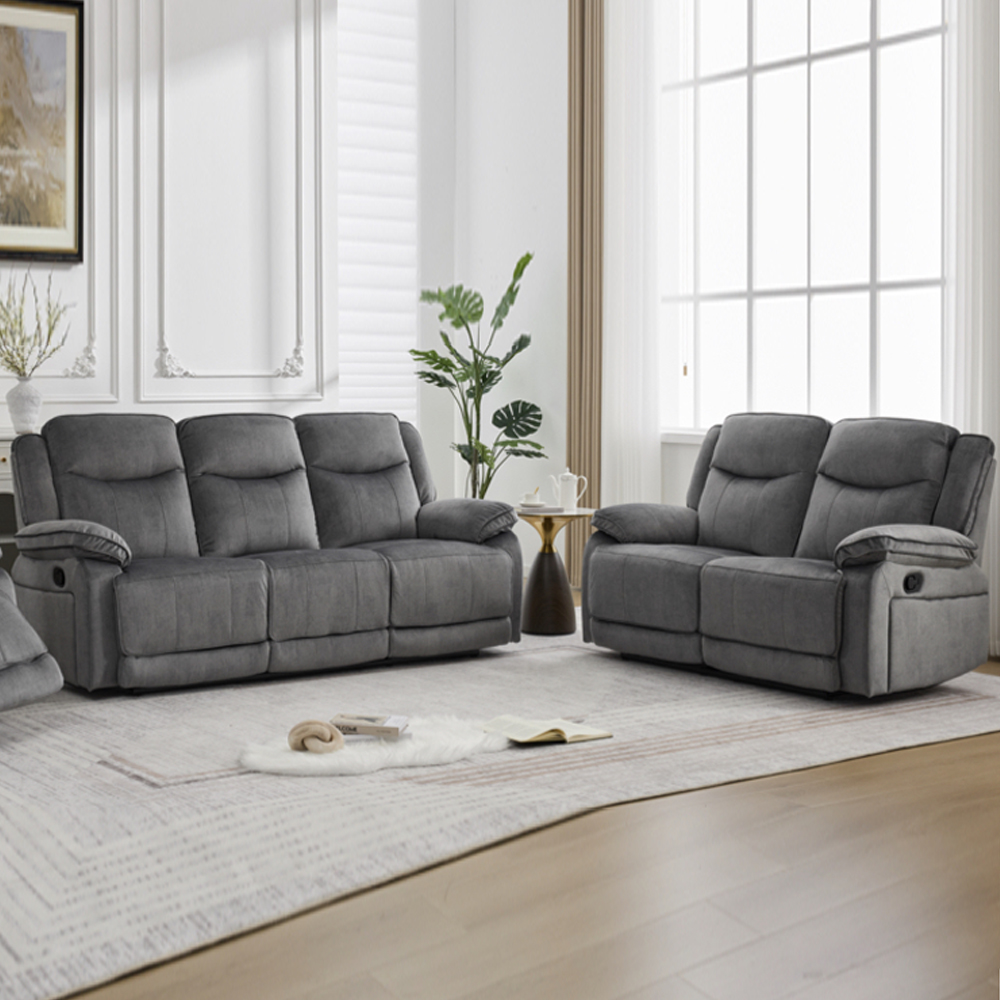 Arvexo Fabric Manual Recliner 3+1+1 Seater Sofa Set in Grey