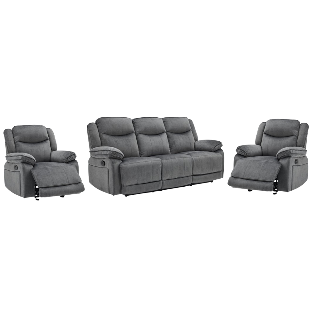 Arvexo Fabric Manual Recliner 3+1+1 Seater Sofa Set in Grey